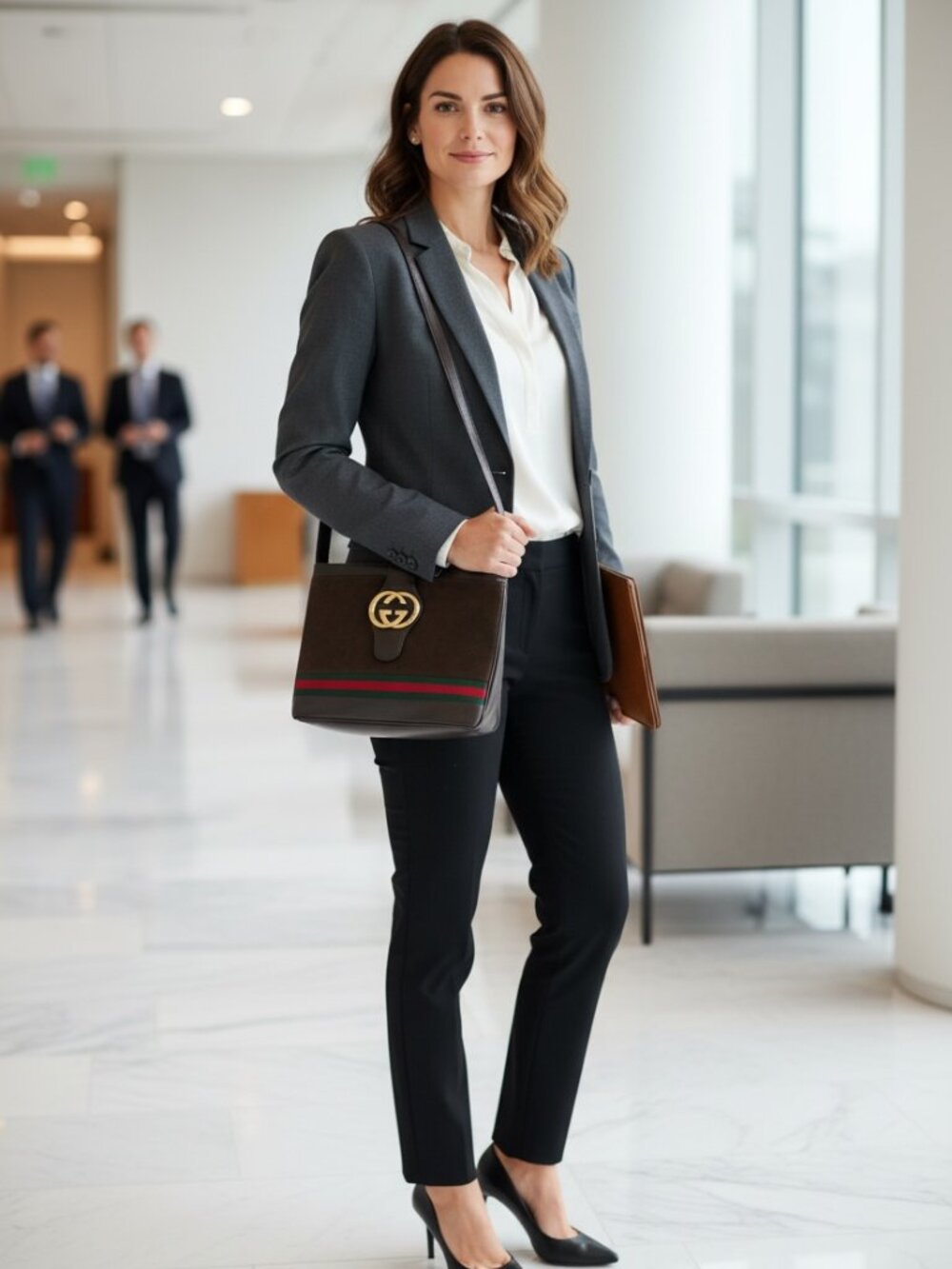 Gucci Brown Shoulder Bag Sherry Line Brown Suede Leather